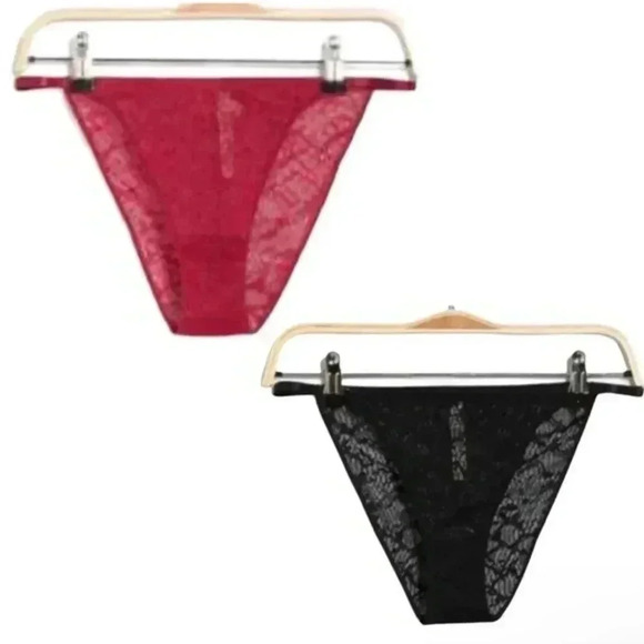 Free People Set of 2 Tameeka Lace High Waisted Black and Red Undies M - Picture 2 of 9